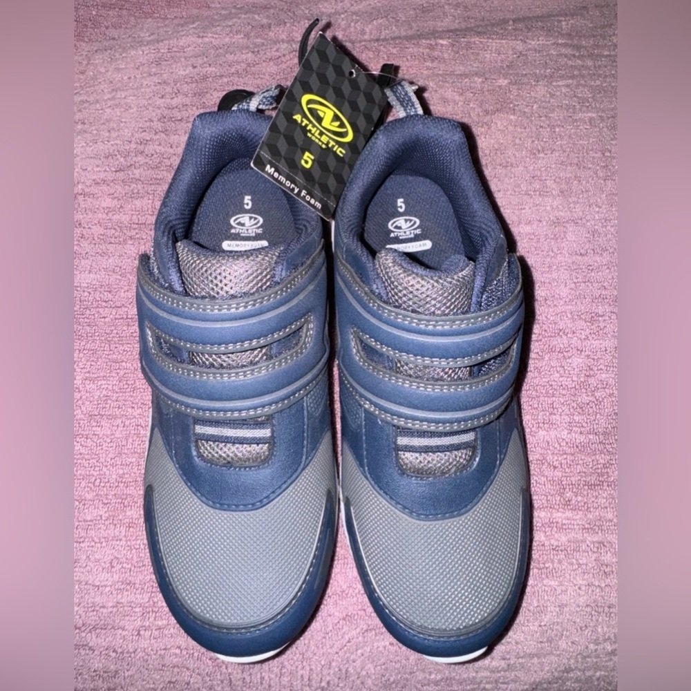 Athletic Works Sneakers Boys Size 5 Blue Adjustable Straps Shoes